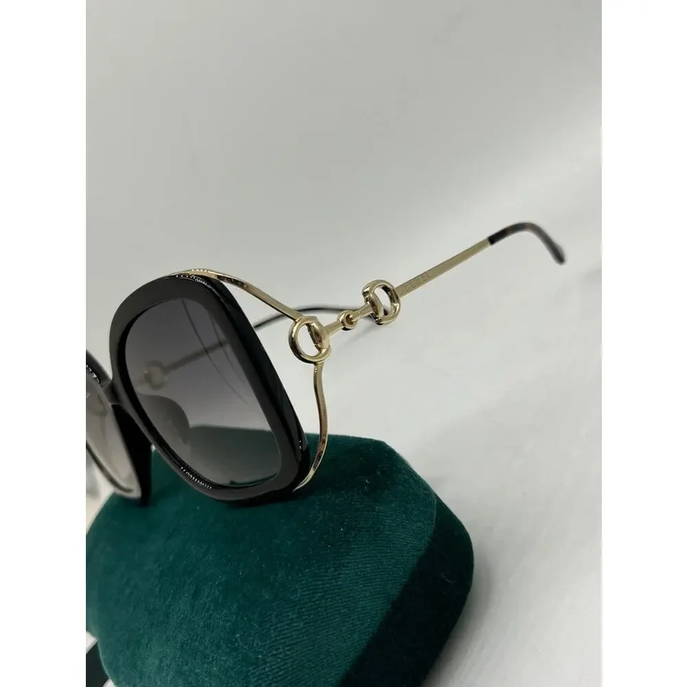 NEW Gucci GG1021S Black Oversized Metal Horsebit Sunglasses